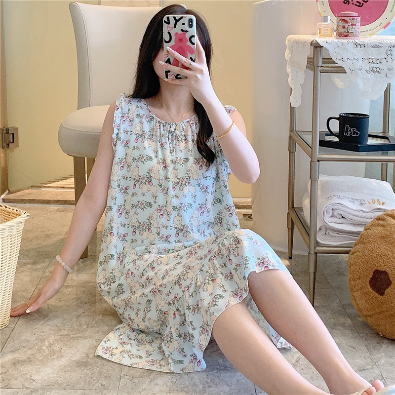 2025 estilo princesa coreana vestido lindo suelto rayón ropa de hogar seda de algodón camisón mujeres verano delgado