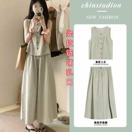 夏季哺乳上衣外出辣妈款产后穿喂奶衣服时尚半身裙搭配哺乳两件套