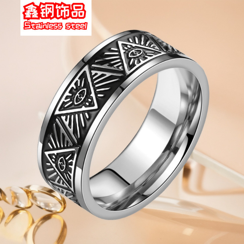 In stock hot sale corrosion oiling God's eyes titanium steel ring boys popular European and American Foreign trade non-fading jewelry