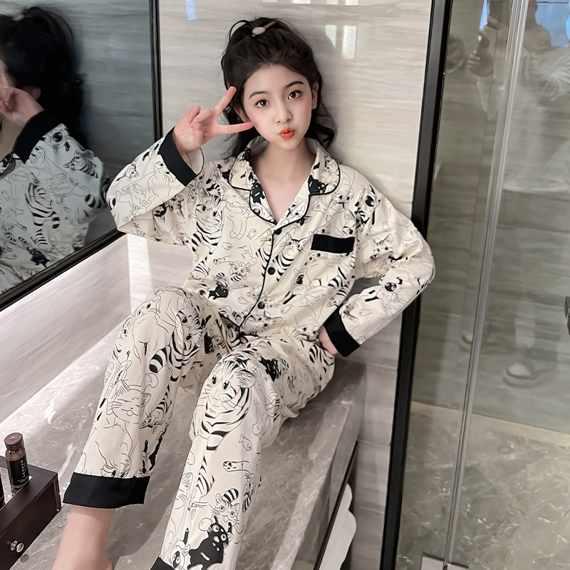 2025 New Spring and Autumn Clothes Children's Pure Cotton Home Clothes Boys and Girls Cartoon Pajamas Set Long Sleeve Two-Piece Set Wholesale