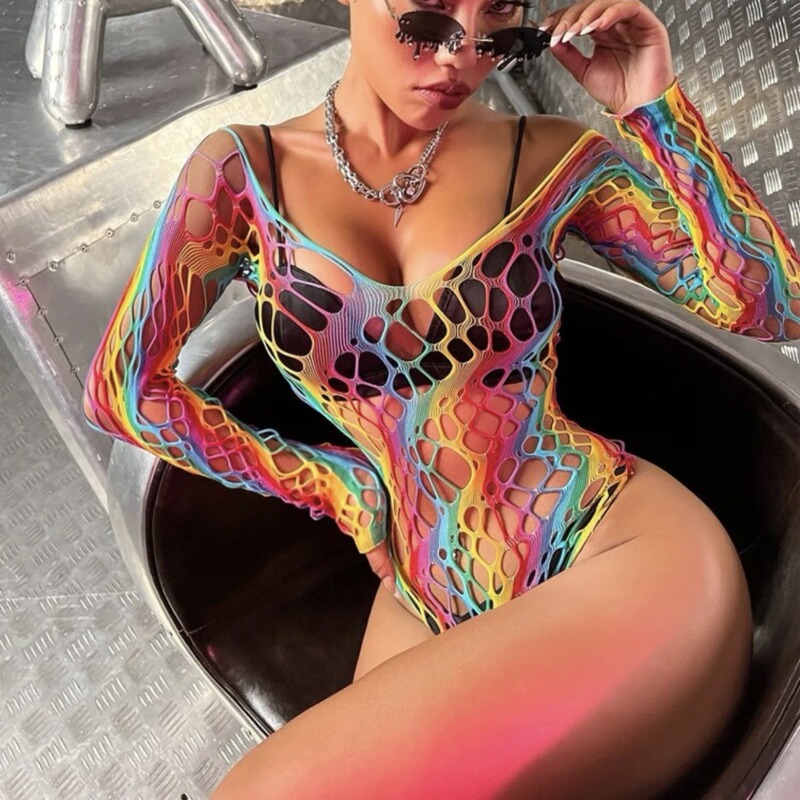 Foreign trade sexy lingerie women's Jacquard sexy color mesh transparent tight mesh stockings European and American nightdress suit Foreign trade sexy lingerie women's Jacquard sexy color mesh transparent tight mesh stockings European and American nightdress suit