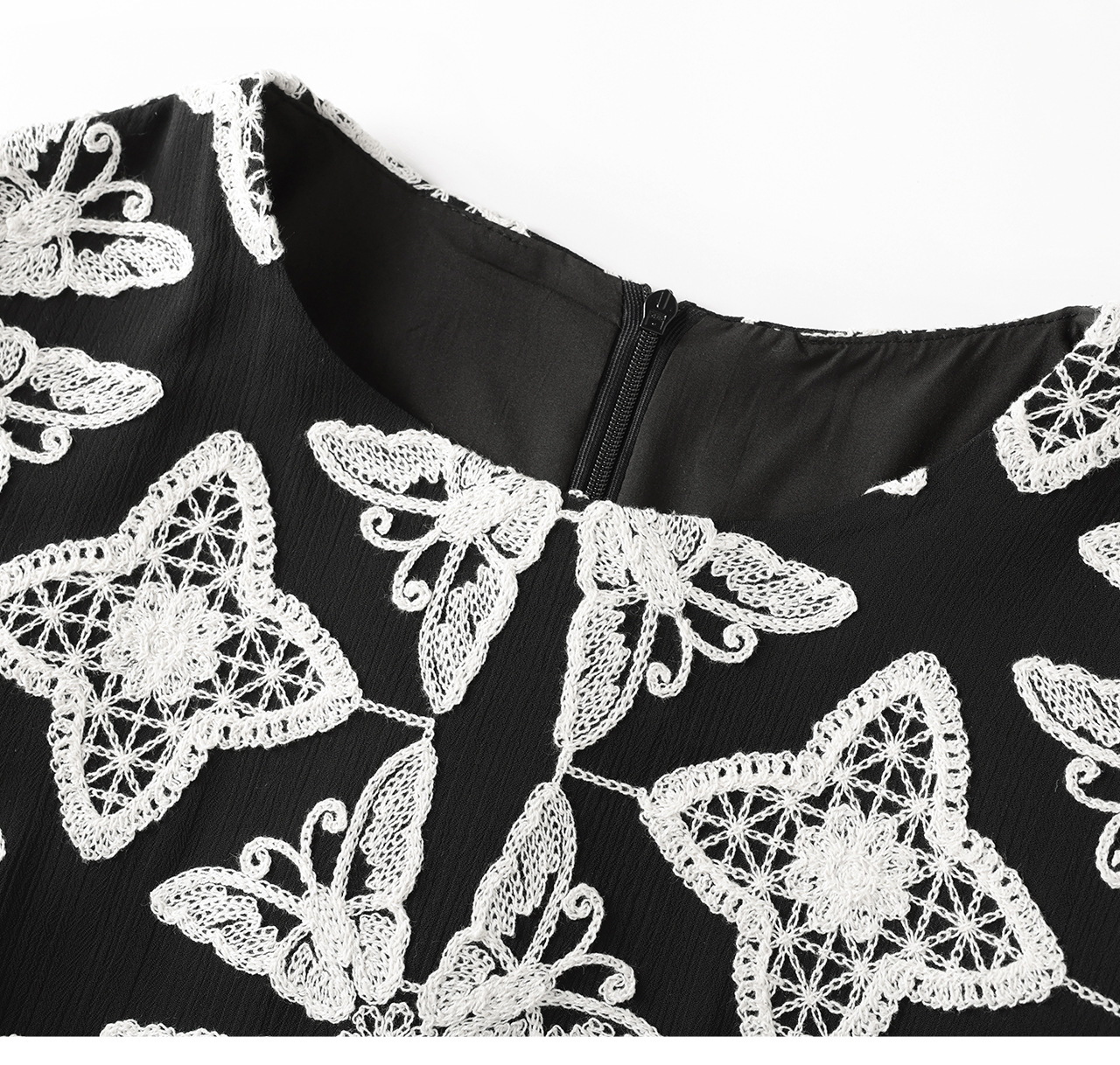Đầm nữ cotton thêu hoa eo thon dáng suông midi — màu đen chi tiết 18