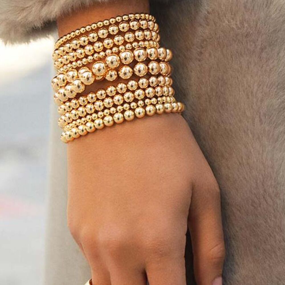 Amazon Venta caliente pulsera transfronteriza simple ronda pulsera de cuentas oro retro americano CCB elástico pulsera de cuentas