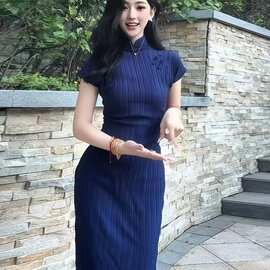 新中式国风改良旗袍连衣裙女夏季收腰设计感气质开叉包臀裙长裙子