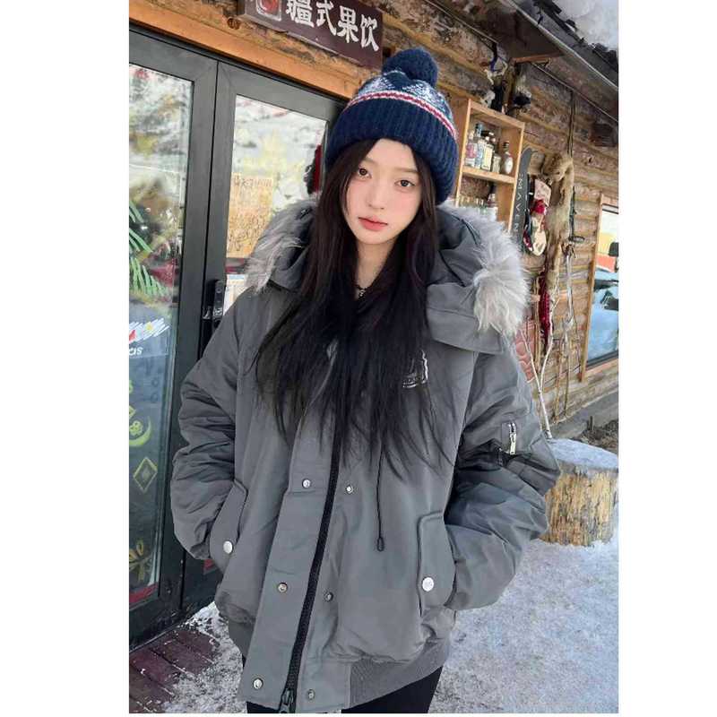 大毛领棉服女2025年冬季新款派克韩版宽松棉衣加厚保暖棉袄外套潮|undefined