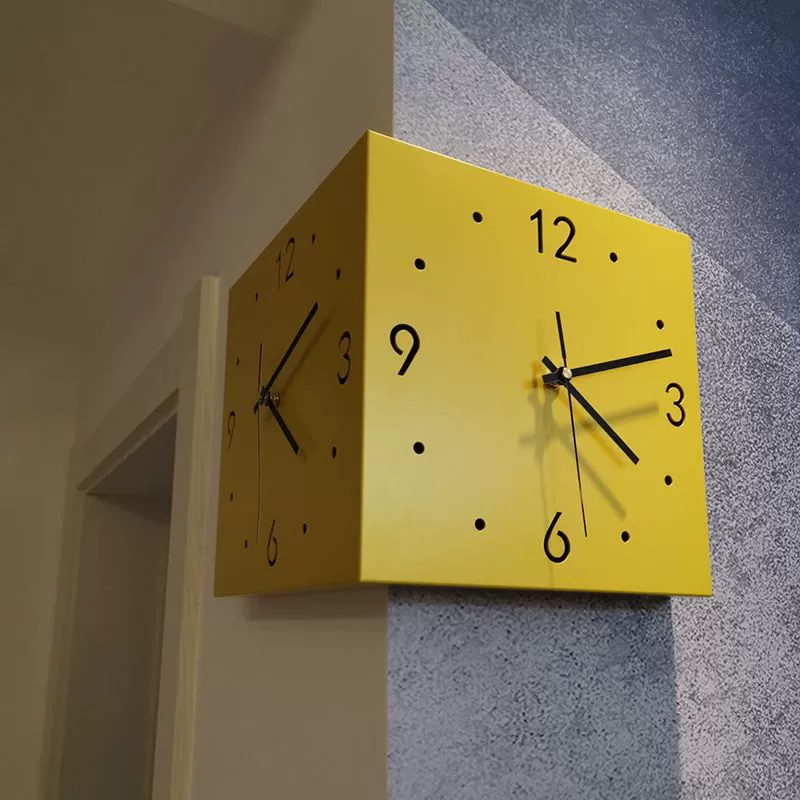 Corner Double-Sided Wall Clock, Two-Face Silent Design, LED Induction Options, Multi-Color