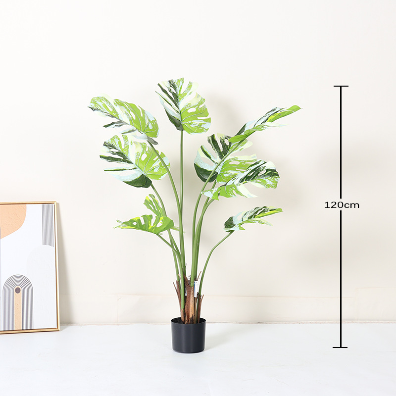 Simulación de plantas verdes, bordes blancos, monstera, decoración de hojas, plantas en macetas, sala de estar, oficina, decoración de paisaje de piso a techo, plantas biónicas