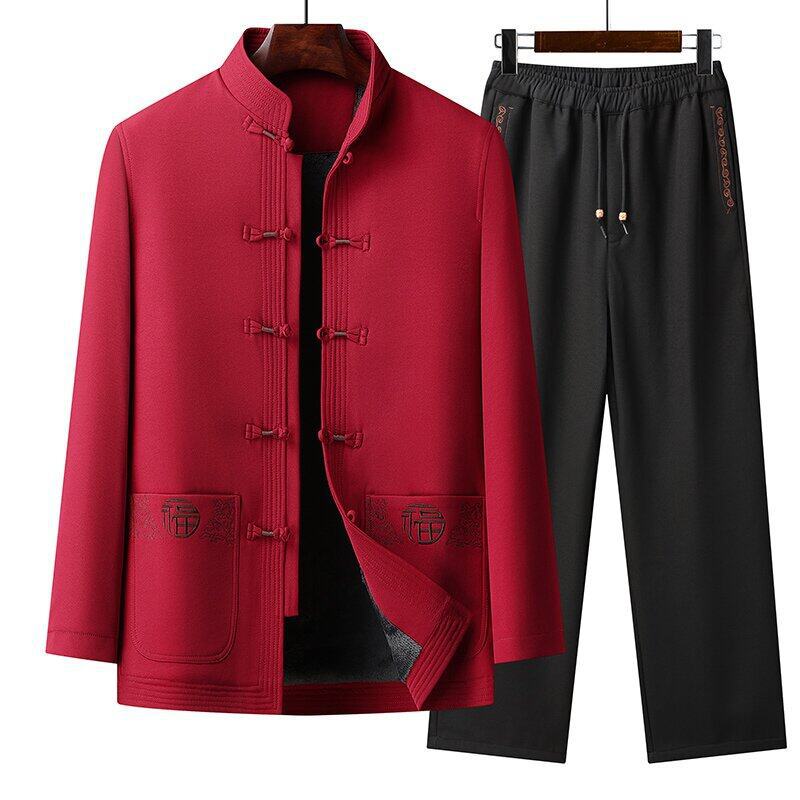 버건디 벨벳 두꺼운 + 검은 색 바지