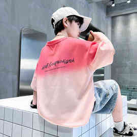 儿童T恤短袖棉质扎染夏季新款中大童男童夏款男孩半袖上衣潮款T恤