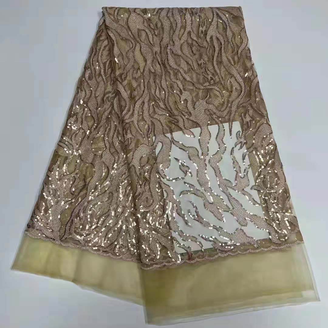 Nueva malla oscuro patrón de lentejuelas bordado accesorios de encaje de Europa y América no-vestido de fiesta de la boda tela de encaje JX1847 image 4