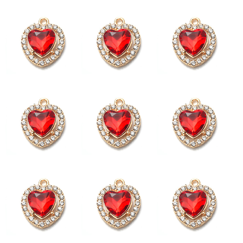 10 PCS/Package Alloy Rhinestones Heart Shape Pendant display picture 3