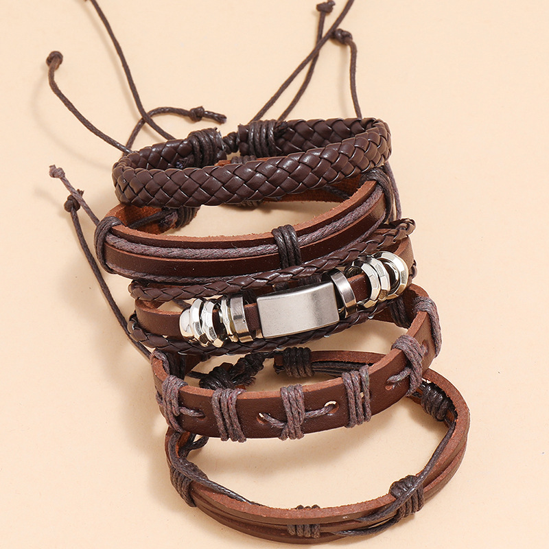 retro woven leather bracelet set
