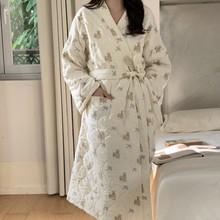 韩国ins冬季新品加厚夹棉软糯亲肤韩系可爱小熊家居服睡裙浴袍女