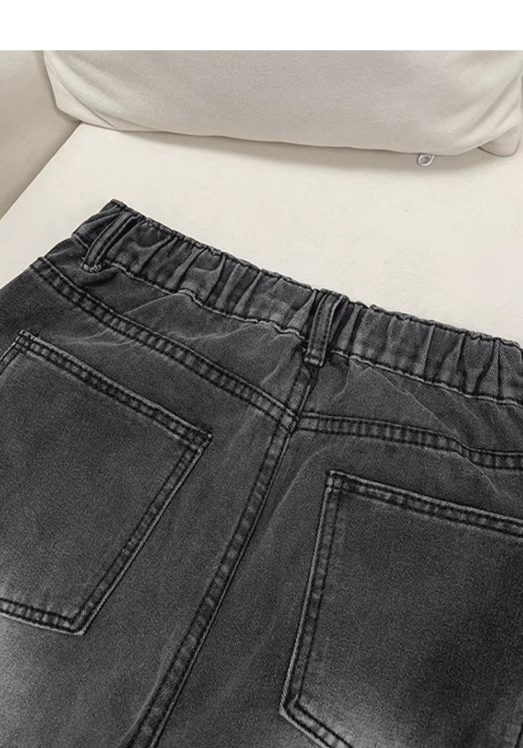 Men's Straight Leg Jeans Washed Lightning Design Clean Fit_voghion.com
