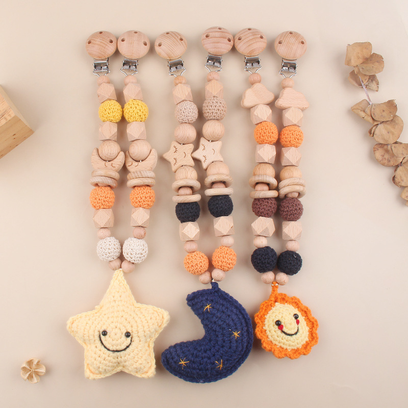 Crochet, estrella, luna, sol, cochecito, colgante, mordedor para bebé, campana de juguete, campana de cama de bebé de madera