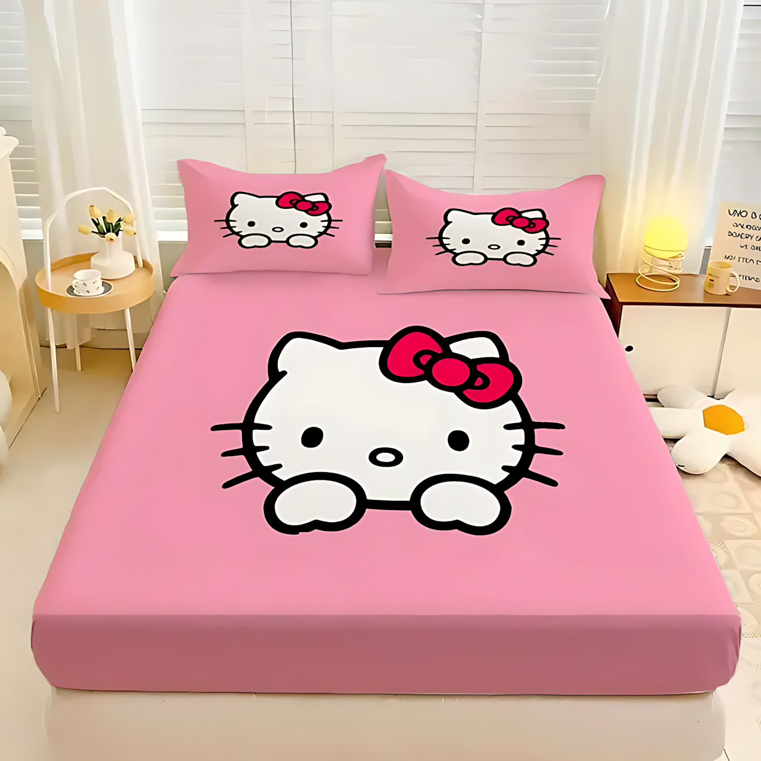 TEMU / JIT Cute Kitty serie de patrón de tema impresión digital 3D suave cama cómoda gaza almohada set