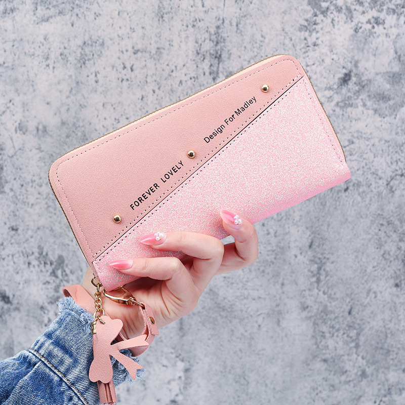 2021 Long Wallet for Women with Zipper, Korean Style Patchwork Color Block Tassel Versatile Card Holder Phone Bag Organizer 2021 Long Wallet for Women with Zipper, Korean Style Patchwork Color Block Tassel Versatile Card Holder Phone Bag Organizer