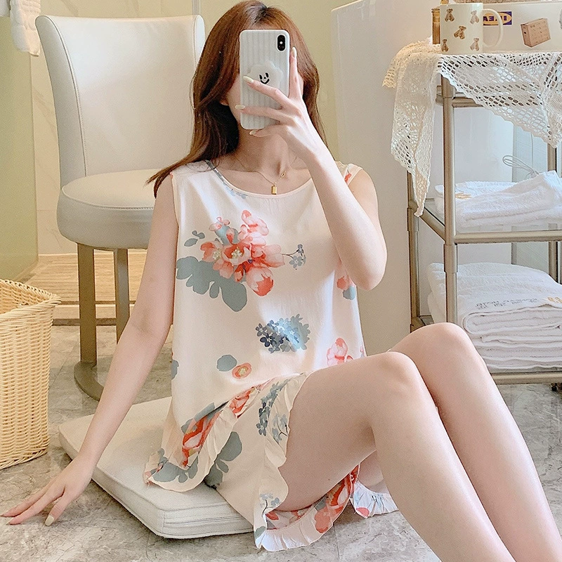 Summer vest sleevless, pijama, thin set, with short sleeve, plus size