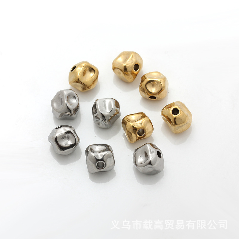 Non-Fading Titanium Steel Stainless Steel Plated 18K Gold Asymmetrical Stone Beads Handmade Gravel Beads Loose Beads DIY Accessories