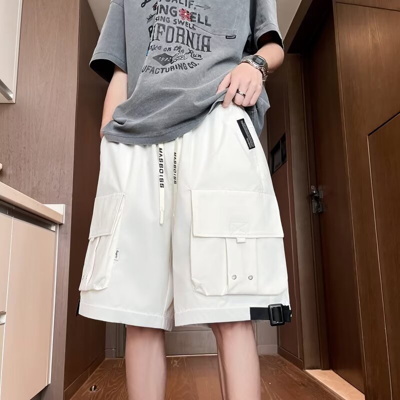 Summer Men's Solid Color Double Pocket Cargo Shorts Simple Thin Casual Versatile Trendy Brand Popular Five-Point Sports Shorts