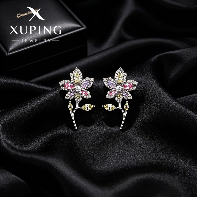 Xuping verano pastoral viento pequeño pernos de flores frescas moda color artificial gemas ligeras aretes de lujo aretes