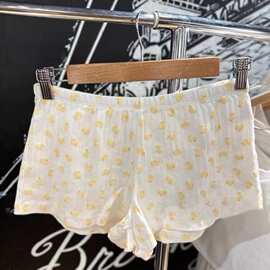 BM风 新款简约小黄鸭边睡裤女百搭短裤可外穿家居服裤子