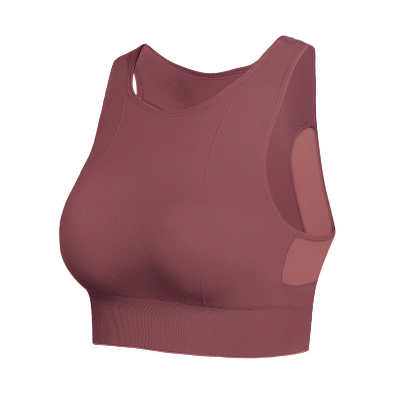 Sujetador deportivo de doble capa (sin aros) con espalda de malla, transpirable, de secado rápido, para yoga, gimnasio o running.