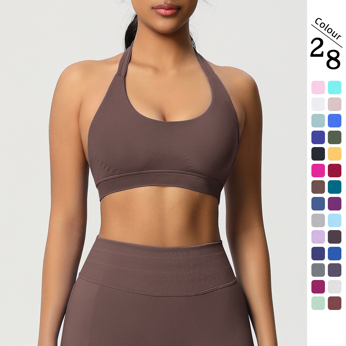 Cross-border sólido sin costuras hermosa espalda apretada alta elástica apretada colgar ropa interior deportiva para correr fitness yoga sujetador mujer