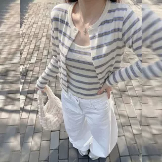 品质两件套毛衣女装2026秋冬季新款韩系条纹针织开衫长袖搭配