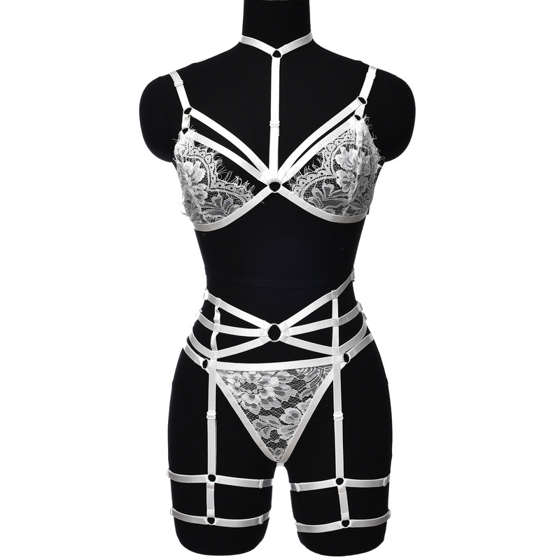 Foreign Trade Three-point Sexy Strap Lace Hanging Neck Bra Underwear Underwear Underwear Garter Strap Sexy Suit Uniform Temptation