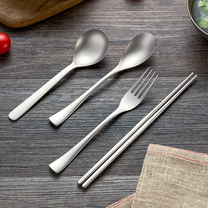 纯钛勺子餐具套装纯钛餐叉子勺子野餐露营便携直柄餐勺汤匙钛调羹