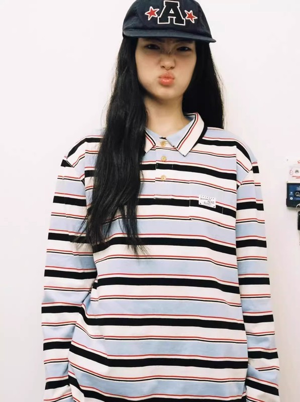 【官网正品】aeae条纹长袖polo衫女学院风百搭宽松T恤新款上衣秋|undefined