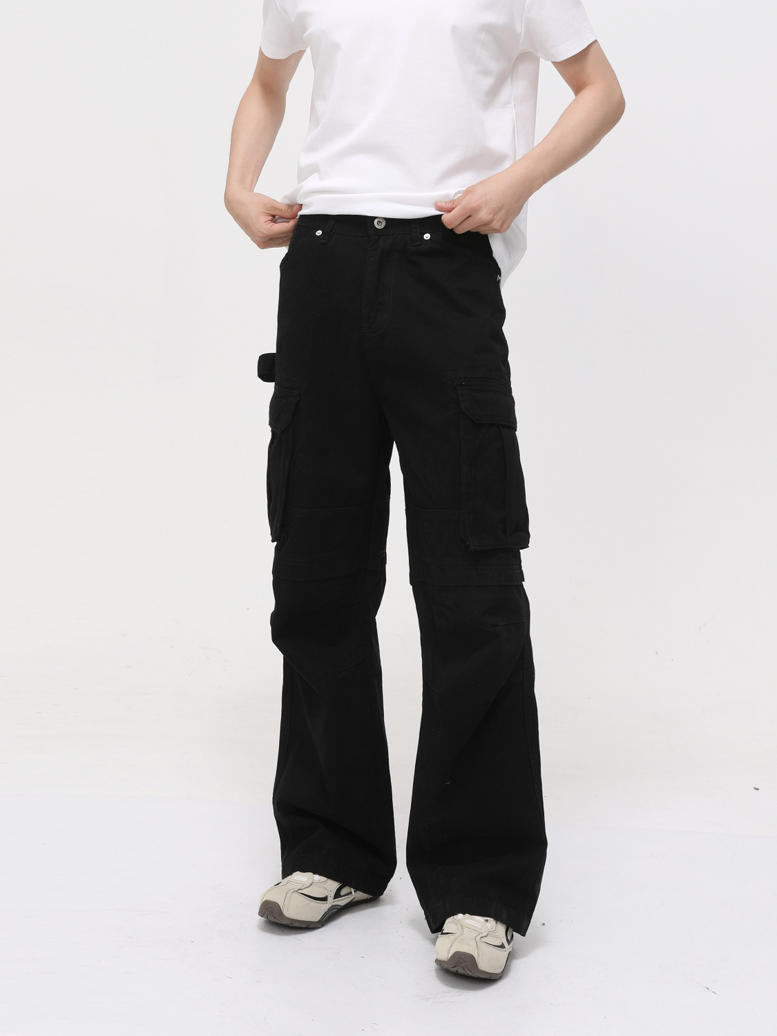 MTLCLOTHES Hombres| American High Street Big Pocket Scratch Pleated Straight Collared Algodón Jeans