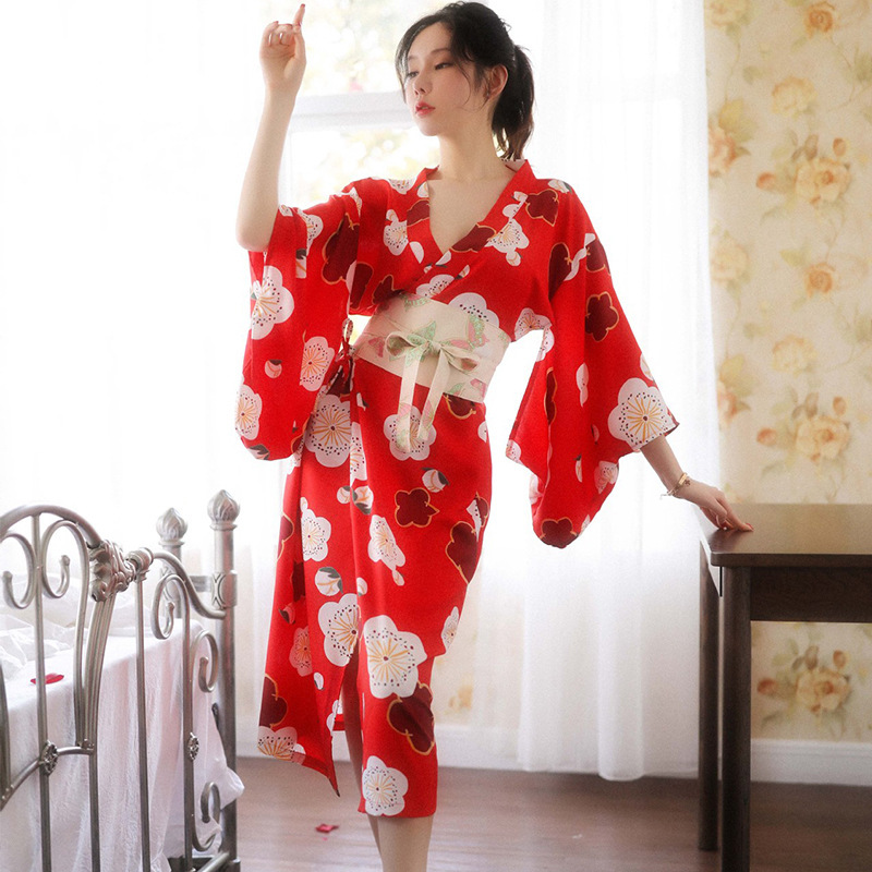 Sexy underwear sexy printed uniform temptation Japanese flower girl deep V long feather woven kimono a generation of hair factory Sexy underwear sexy printed uniform temptation Japanese flower girl deep V long feather woven kimono a generation of hair factory