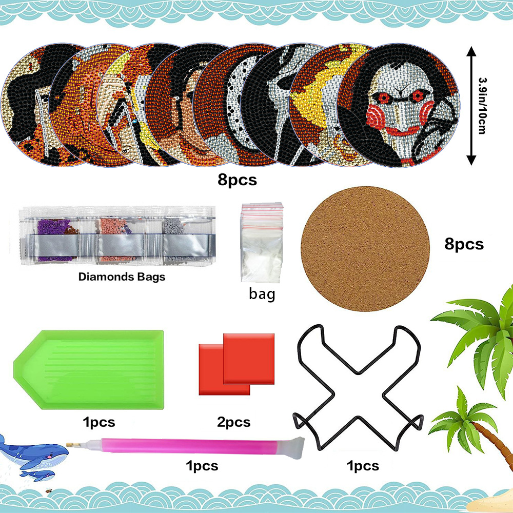 Nuevo posavasos de pintura de diamante transfronterizo DIY, almohadilla aislante térmica, posavasos de pintura de diamante acrílico 5D hecho a mano con diamantes completos para Halloween