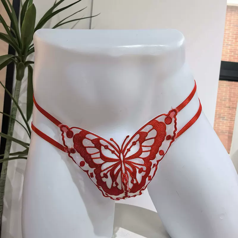情趣内裤男士情趣刺绣蝴蝶内裤丁字裤双丁无痕男性感诱惑激情