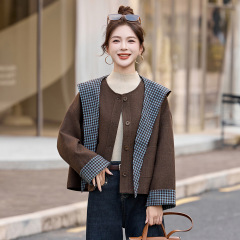 2025秋新款女装宽松连帽格子小香风气质高级感毛呢外套女YW9018