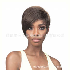 跨境货源 欧美时尚女士短款假发 深棕色化纤头套 厂家现货批发
