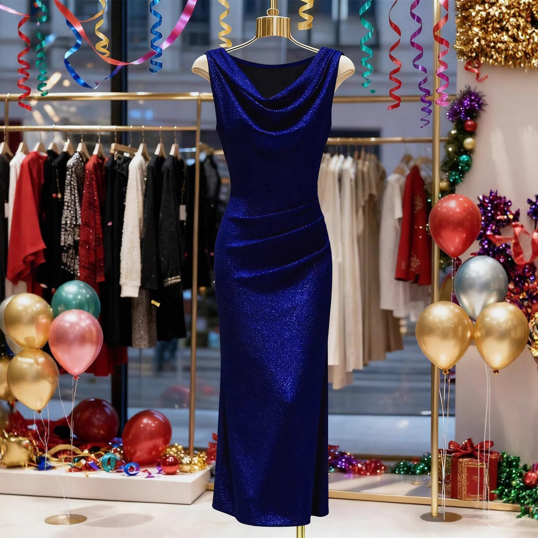 Elegante glitterjurk met split en gelaagde halslijn voor cocktailparty's, bruiloften en banketten._voghion.com