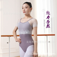 夏季成人蕾丝拼接短袖芭蕾连体舞蹈服瑜伽形体服女舞蹈练功服批发