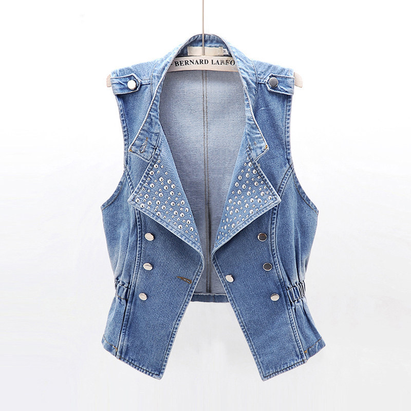Women's Short Denim Vest 2026 Spring New Korean Style Studded Sleeveless Motorcycle Vest Jacket Women's Short Denim Vest 2026 Spring New Korean Style Studded Sleeveless Motorcycle Vest Jacket