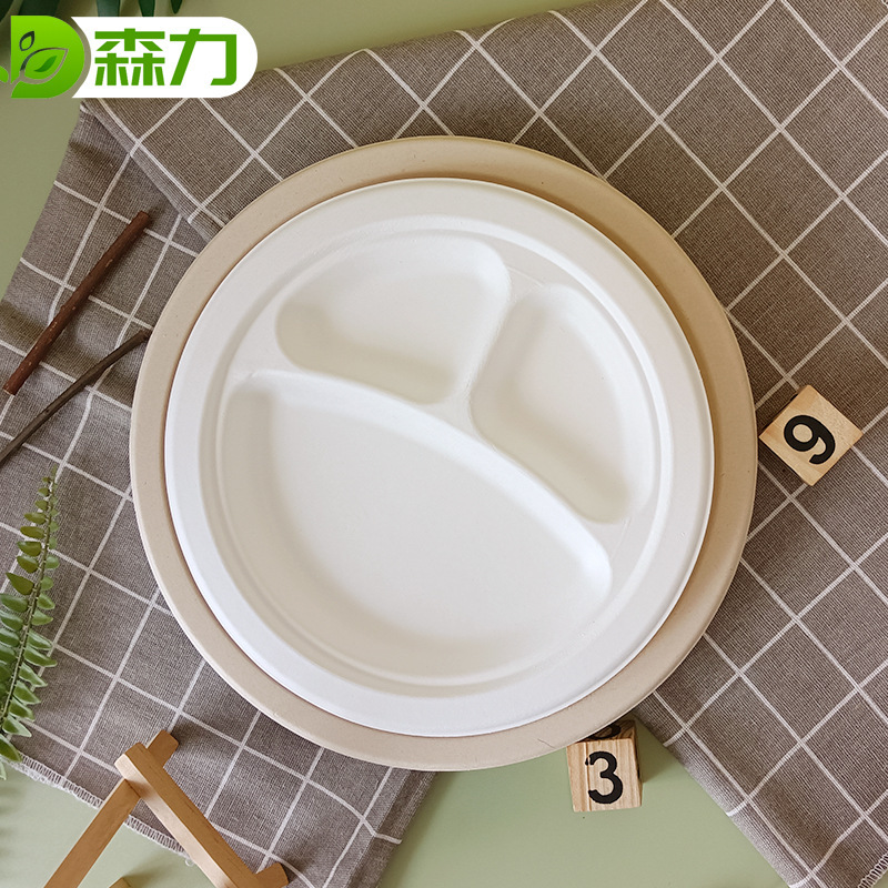 9-Inch Two-Compartment Three-Compartment Round Plate Disposable Biodegradable Tableware Plate Thickeneded Snack Plate Barbecue Picnic Paper Plate