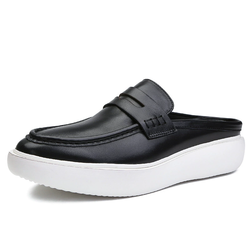 Полушапочки, мужские тапочки из натуральной кожи, уличные модные мужские тапочки на толстой подошве в Корейском стиле, мужские тапочки без каблука для ленивых мужчин