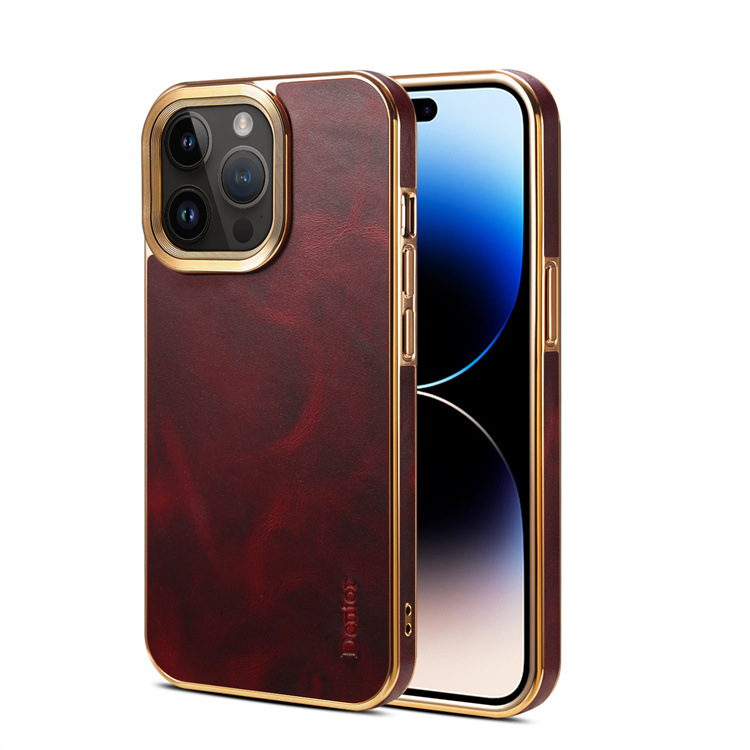 Funda Denior de cuero genuino para Apple 16, funda protectora para 15Plus, funda de piel de vaca galvanizada para iPhone 14 Pro. image 4