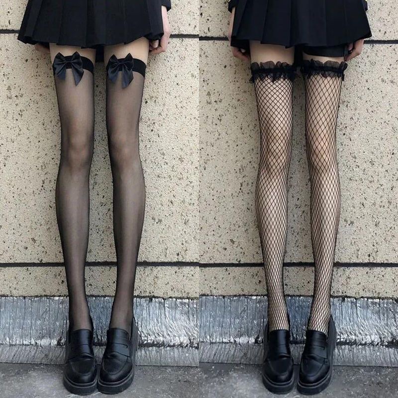 Solid Color Sexy Stockings Sexy Fishnet Stockings Bow Black Stockings Women Summer Thin Stockings Lace Over The Knee Socks display picture 5