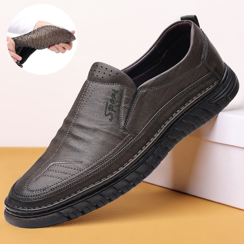 Chaussures décontractées en cuir pour homme, à enfiler, respirantes, à lacets, style printemps 2024, confortables, idéales pour la conduite, blanches et noires._voghion.com