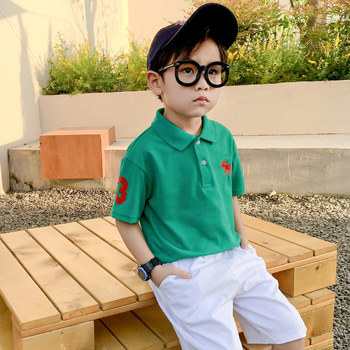  New Summer Children's Polo Shirt with Stand-up Collar Short Sleeve Boys' Cotton T-shirt for Kids and Toddlers Baby Pique Cotton
