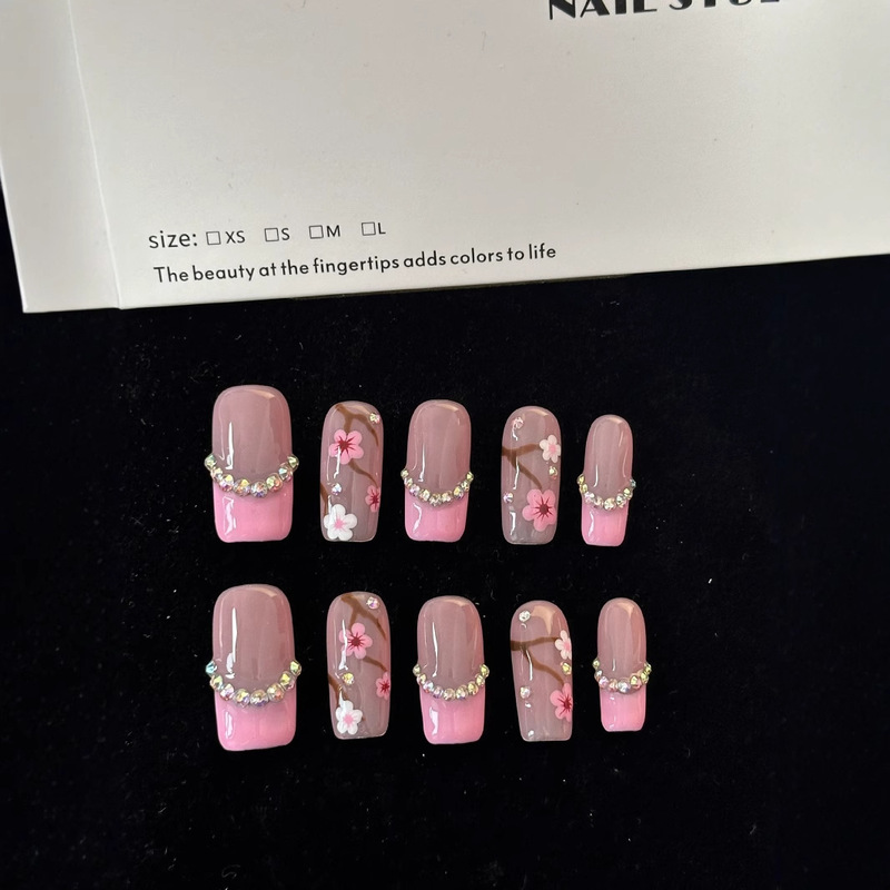 Nail Art Pieces Wearing Nail Pieces Pure Hand-made Batch Europe and the United States Cross-border Cross-border Foreign Trade Wholesale Personalized Spice Girls Long French Style Nail Art Pieces Wearing Nail Pieces Pure Hand-made Batch Europe and the United States Cross-border Cross-border Foreign Trade Wholesale Personalized Spice Girls Long French Style