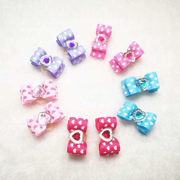 Аксессуары для домашних животных Персиковое сердце Лук Резиновый ремешок Голова собаки Цветок Тедди Йоркшир Мальтийские волосы Веревка Головные уборы