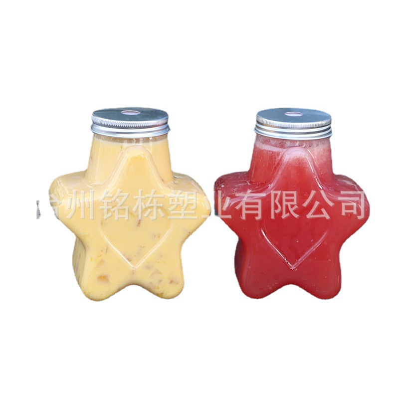 250mlpet pentagrama estrella botella de plástico leche botella de té bebida botella de jugo tapa de aluminio creativo leche taza de té jugo fresco exprimido